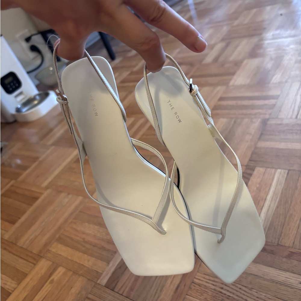 The Row Constance white leather sandals
